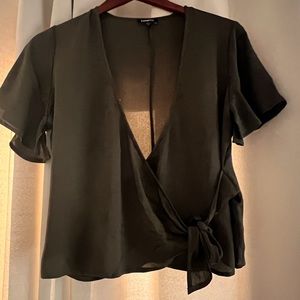Express low-cut olive green shirt